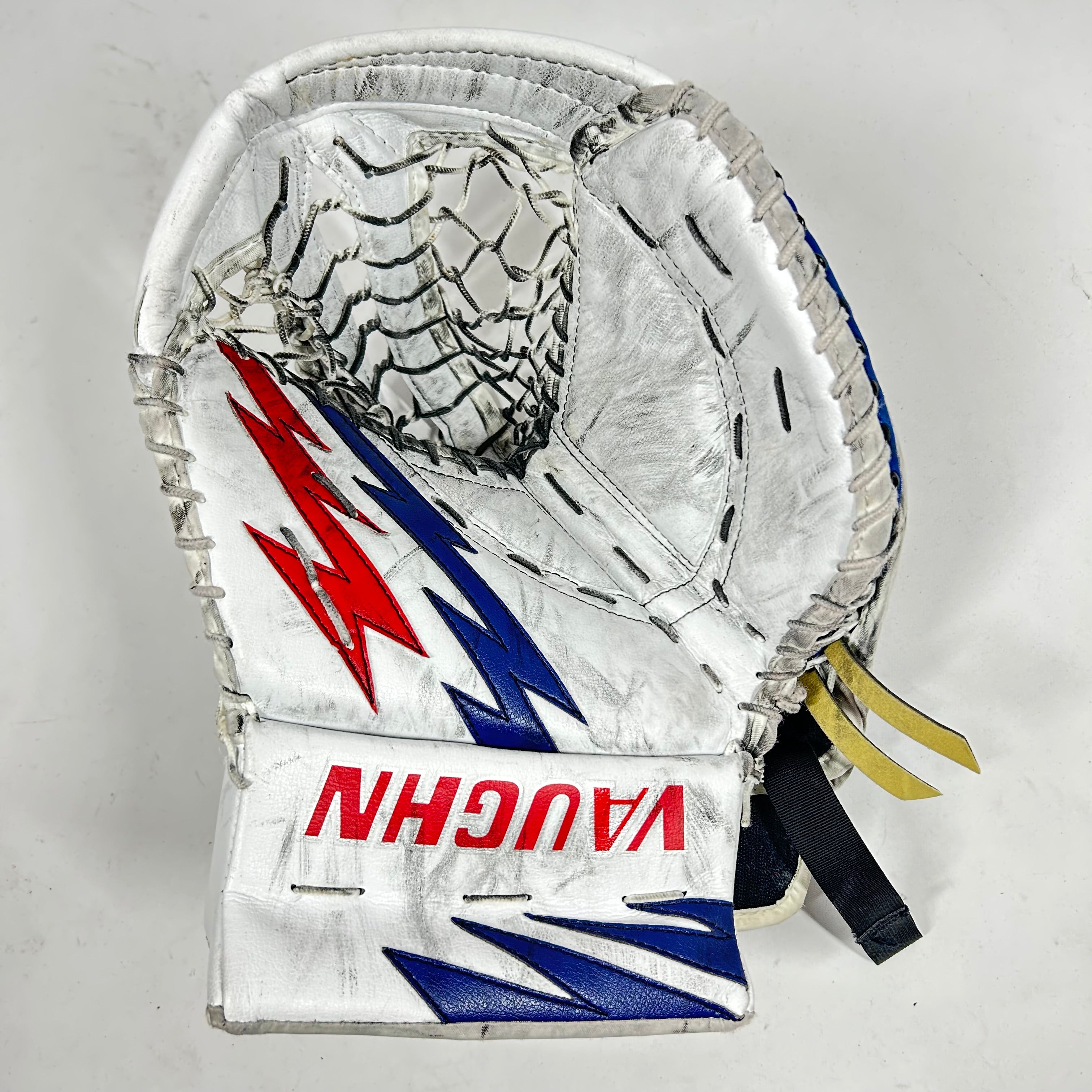Vaughn Velocity V9 - Gant de gardien de but Pro Stock d'occasion (blanc/bleu/rouge)